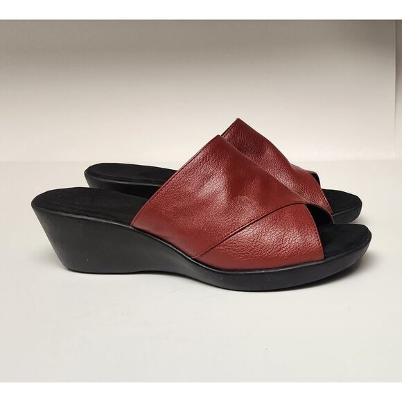 Aerosoles Women's Faux Leather Wedge Sandals Slip On Slides Red Leather Size 10W - Picture 4 of 11